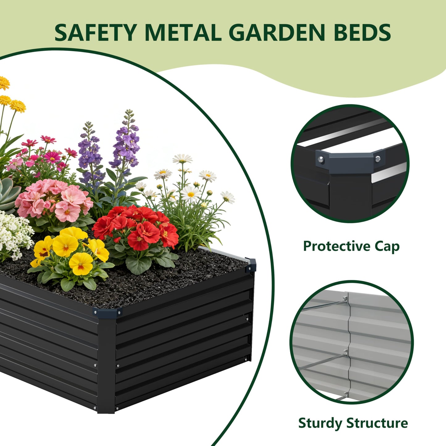 zunatu 10x2x1 ft(2 Pack) Galvanized Raised Garden Bed,Outdoor Planter Box Metal Patio Kit Planting Bed for Vegetables Flowers and Succulents,Black