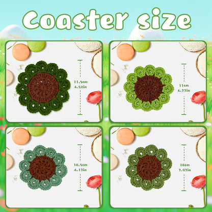 LUNARM Crochet Kit for Beginners, Crochet Start Kit Green Plant Coasters with Step-by-Step Video Tutorials, Easy-to-Learn Knitting with Hook and Yarn, Beginner-Friendly