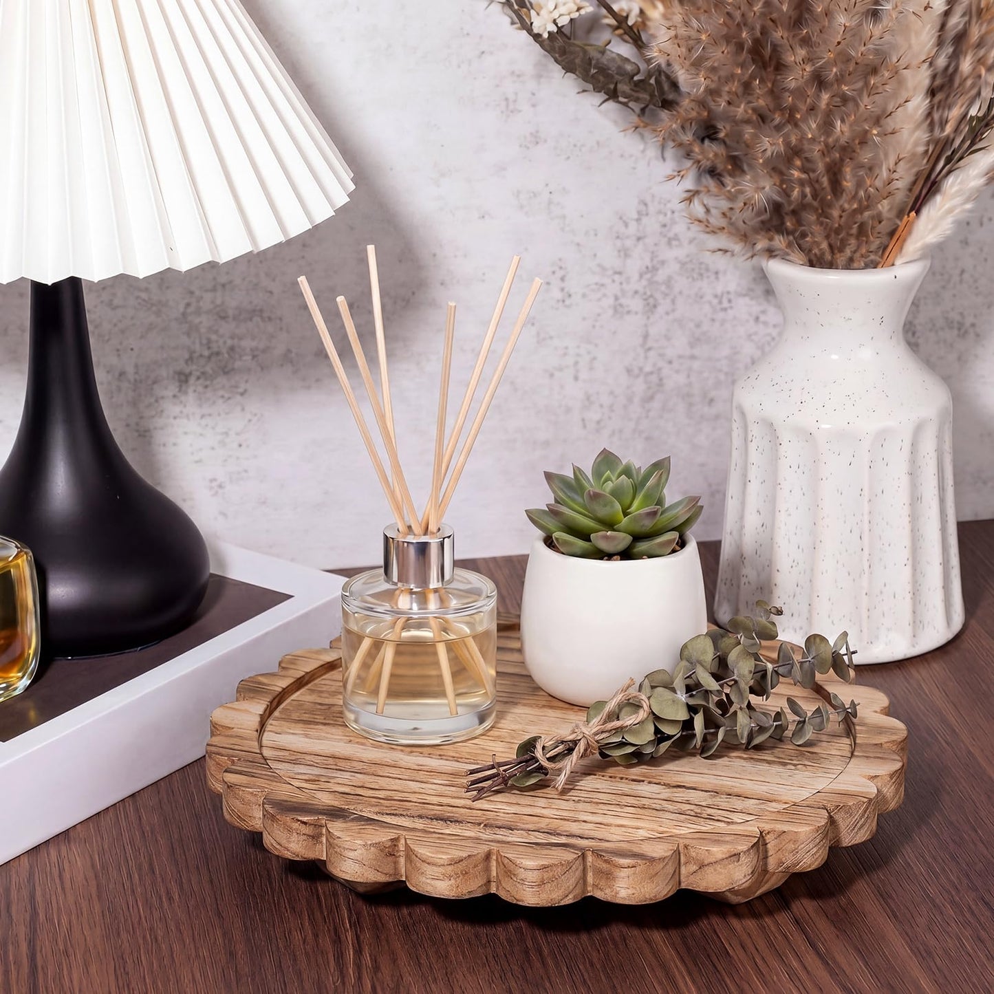 Yookeer Natural Wood Scalloped Wood Riser Tray Soap Rustic Bathroom Decoration Scalloped Stand Soap Tray Wooden Decorative Pedestal for Bathroom Kitchen Dishes Plant Display Decor (10'',Round)