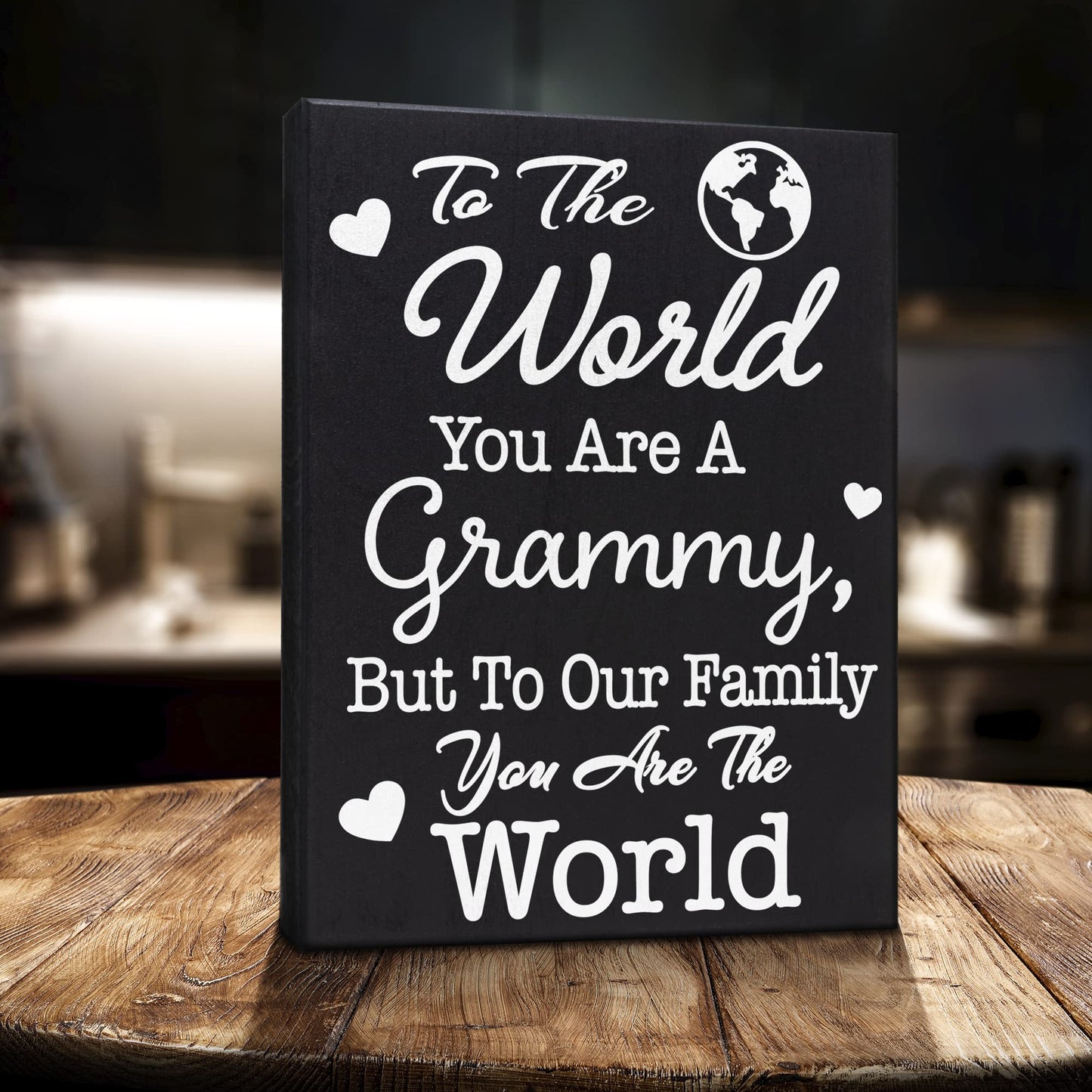 JennyGems Grammy Gifts – “To The World You Are A Grammy But To Family You Are World” Wooden Sign – Sentimental Shelf or Wall Decor – American Made Gift