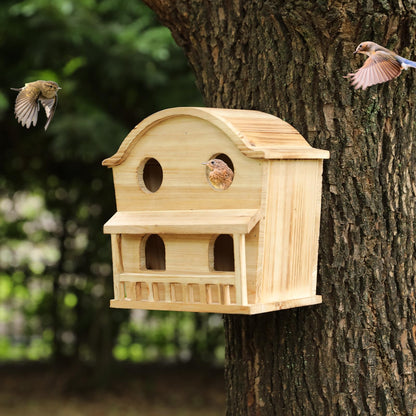 Bird Houses for Outside, 4 Hole Wooden Birdhouse for Outdoor Large Hanging Bird House Backyard Birding & Wildlife Humming Bird Houses (Four Hole)