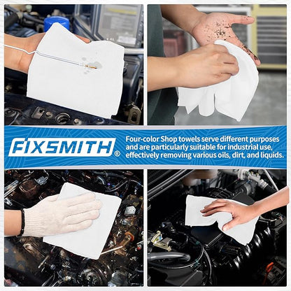 FIXSMITH Microfiber Cleaning Cloth, Shop Towels Bulk, 24 Pack White Microfiber