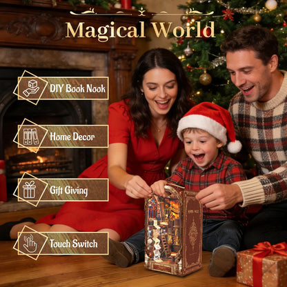 ZibbleZork Book Nook Kit, DIY Miniature Dollhouse Kit, 3D Wooden Puzzle for Adults and Teens, Booknook Bookshelf Decor Craft, Gifts for Women, Teens, and Puzzle Lovers (Magic World)