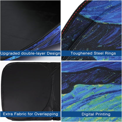 Windshield Sun Shade, Car Sun Shade Windshield Blocks UV Rays, Keep Car Interior Cool, Front Foldable Windshield Sunshade for Hatchback, Truck, SUV, MPV