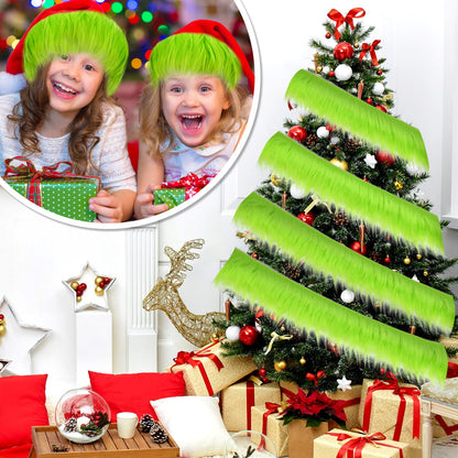 Tatuo 4 x 100 Inch Green Faux Fur Fabric Christmas Fluffy Fuzzy Craft Fake Fur Cuts Shaggy Synthetic Plush Patch Sewing DIY Winter Halloween Costume Gnome Beard Miniature Dolls Rugs Mats Gift