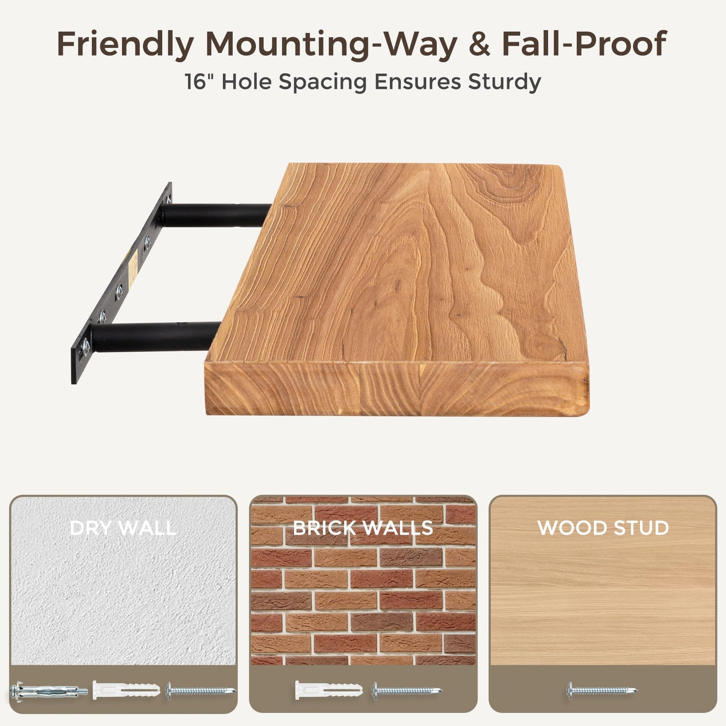 Fun Memories Rustic Solid Elm Wood Floating Shelves, 18" W x 8" D Floating Shelf Wall Mounted, 8 Inch Deep Wall Shelves, Wooden Bathroom Shelf for Home, Deep Bookshelf for Living Room, Set of 2