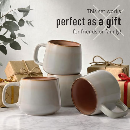 Ava Nord Small Ceramic Coffee Mugs Set of 4 | 8 oz Stoneware Coffee Cups | Lead-Free, Non-Toxic | Microwave & Dishwasher Safe | Comfortable Handle | Aesthetic Nordic Design for Cappuccino | Sage Ash