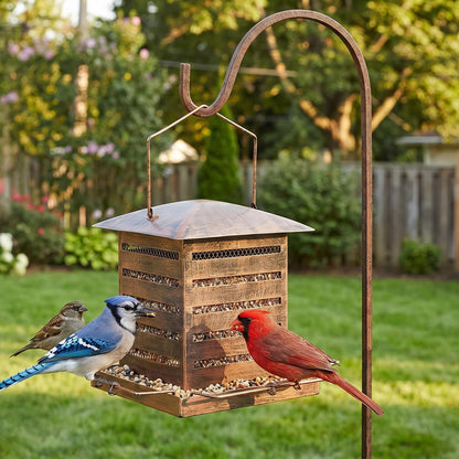 IWNTWY Bird Feeder, 3 LB Large Capacity Metal Bird Feeders for Outdoor Hanging, Heavy Duty Wild Birdfeeder with 4 Perches, Sturdy & Easy to Refill