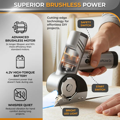 RapidEdge Cordless Electric Scissors Rechargeable Cardboard Cutter, Brushless 350RPM, Tungsten Blade, Quick Blade Swap, USB-C | Fabric Cutter for Carpet, Leather, Sewing & Quilting