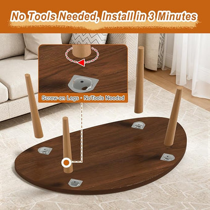 Coffee Table Low Table with Solid Wood Legs, 31.5x19.7" Large Coffee Table Side Table, Floor Table Desk for Sitting on The Floor, Living Room Furniture for Office Apartment Home, Pebble-Walnut