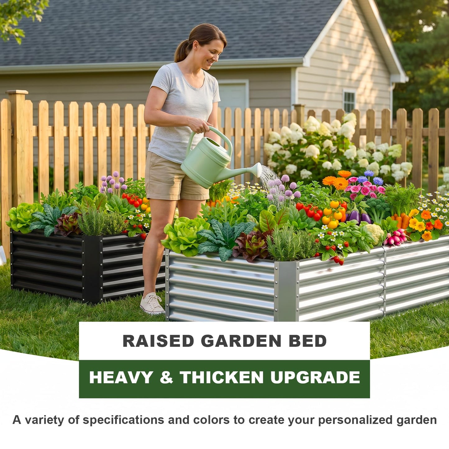 AHEONLAR 2 Pack 8×4×1.5ft Galvanized Raised Garden Beds Outdoor, Rectangle Sturdy and Durable Planter Boxes for Vegetables, Fruits, Flowers and Plants, Easy Assembly, Silver