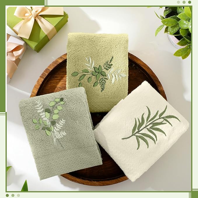 Eucalyptus Leaves Hand Towels Farmhouse Green Bathroom Decor 14x29 Inch