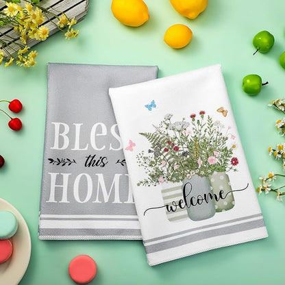 Boyiee Set of 6 Floral Kitchen Towels Wildflower Dish Towels Butterfly Truck