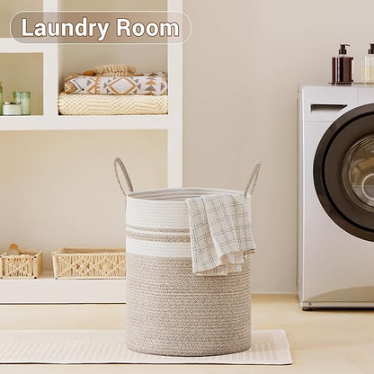 Tall Laundry Basket with Handles, 88L Portable Dirty Clothes Hamper, Boho