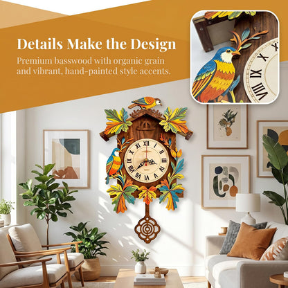 Hnyzlst Wooden Birdhouse Clock Puzzle—A 3D DIY Assembly kit for a Decorative wall Clock, Featuring Autumn Leaves and Bird Motifs, Perfect for Rustic Farmhouse-Style Decor in Kitchens and Living Rooms