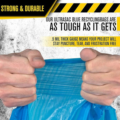 Ultrasac Blue Recycling Bags 33 Gallon 0.9 MIL, 33.5" x 38"