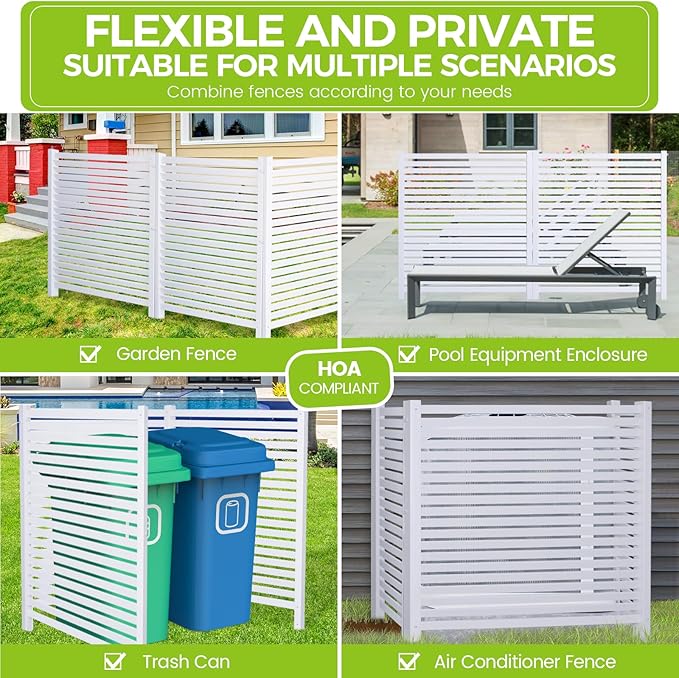 3-Panel White Modern Vinyl Privacy Fence, 36" W x 45" H, Air Conditioner & Trash Can Enclosure
