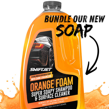 SwiftJet Car Wash Foam Gun + Microfiber Wash Mitt - Foam Cannon Works with Any Soap - Garden Hose Car Foam Sprayer - Car Wash Kit - Car Accessories Foam Blaster (Orange Foam Gun with Mitt)
