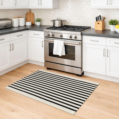 KILOCOCO Beige Striped Rug 2.3'x3.6' Indoor Outdoor Rugs Front Door Mat Hand Woven Cotton Washable Striped Layered Doormats for Front Porch/Kitchen/Farmhouse/Entryway/Patio