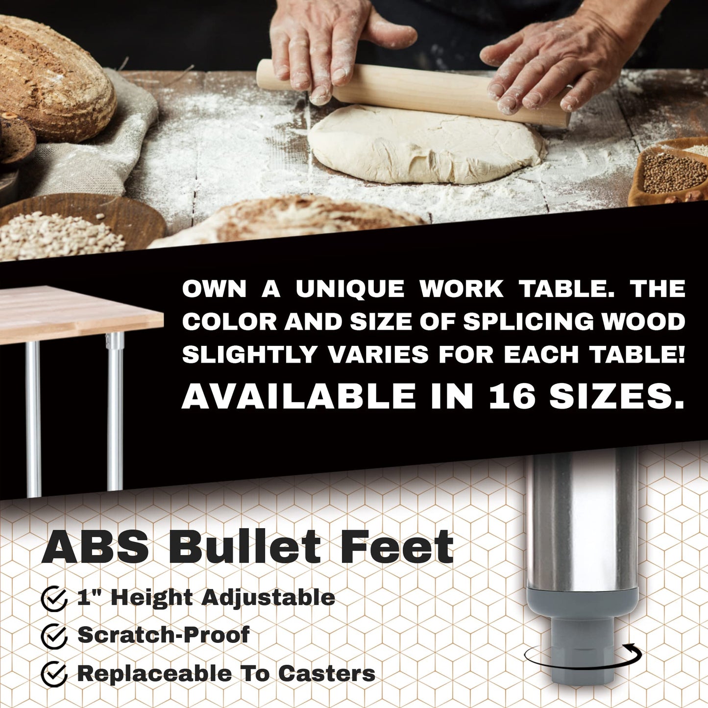 DuraSteel US Maple Top Work Table - 24 x 48 x 35 Inch Commercial Butcher Block Wooden Workbench with Adjustable Lower Shelf - Fits Restaurant, Warehouse, Home, Kitchen, Garage