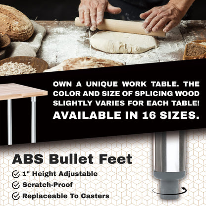 DuraSteel US Maple Top Work Table - 24 x 48 x 35 Inch Commercial Butcher Block Wooden Workbench with Adjustable Lower Shelf - Fits Restaurant, Warehouse, Home, Kitchen, Garage