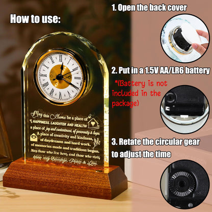 Arikyrist House Warming Gifts Glass Clock with Wooden LED Light Base Unique New Home Gift Ideas for Friends Couples Family Perfect Decor for Kitchen Home Tabletop