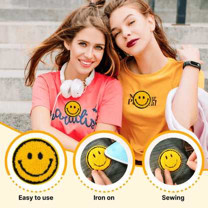 QinXunTa 30PCS Bulk Iron on Patches,Iron on Smiley Face Patch for Hats,Clothing,Jeans(Yellow)