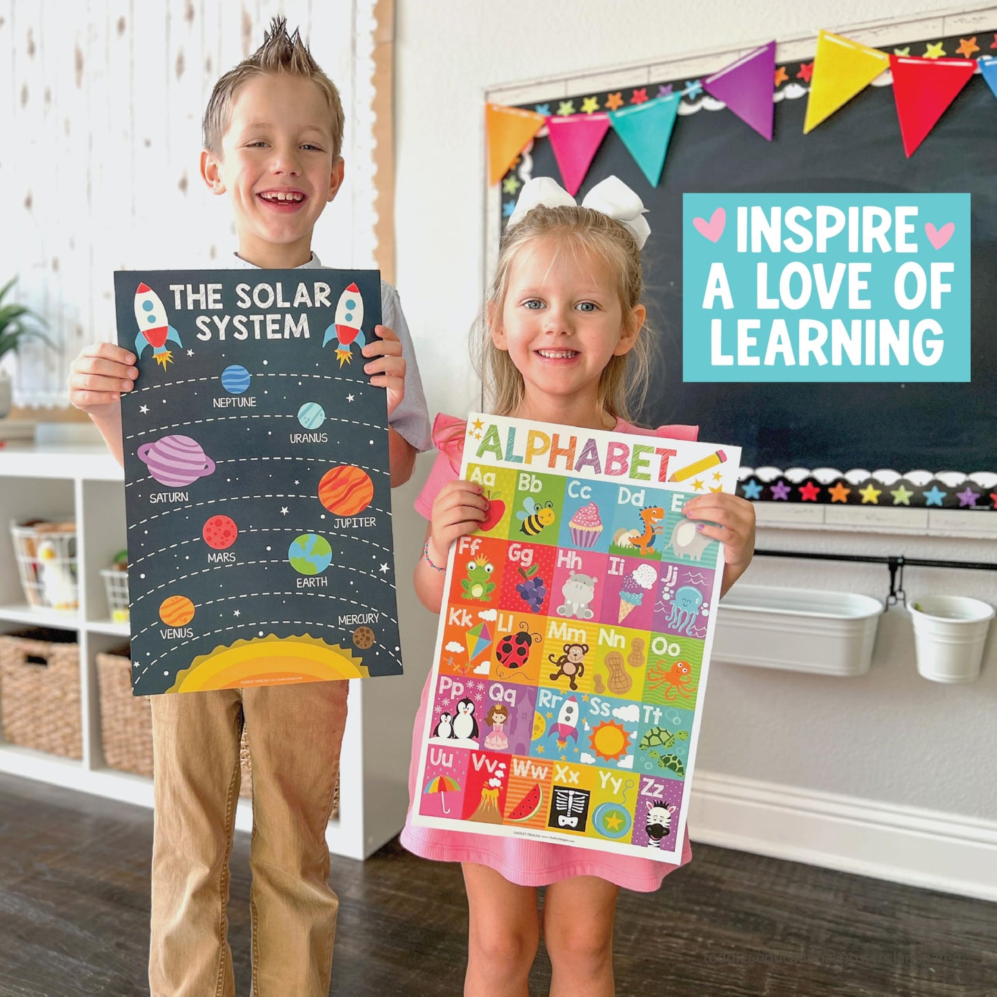 Hadley Designs 16 Educational Posters for Classroom Must Haves - Laminated Pre-K Posters for Toddler Homeschool Essentials, Toddler & Preschool Learning Activities, Kindergarten Classroom Decor