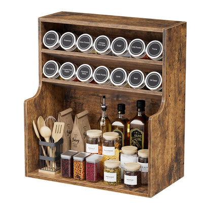 Simple Trending Spice Rack Organizer, 3 Tire Wood Kitchen Counter Shelves, Large Capacity Seasoning Storage Shelf for Countertop, Pantry, Kitchen, 7” W × 14.3” H, Brown