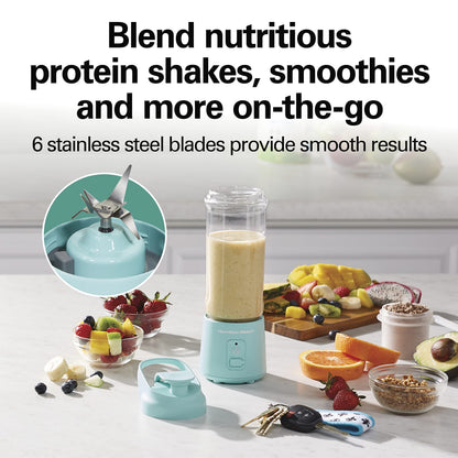 Hamilton Beach Mini Cordless Portable Personal Blender for Shakes and Smoothies, USB Rechargeable, 16 oz. Jar with Leakproof Travel Lid, 6 Stainless Steel Blades, Pink (51181)
