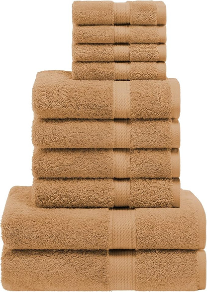 SUPERIOR Egyptian Cotton Pile 10 Piece Towel Set, Includes 2 Bath, 4 Hand