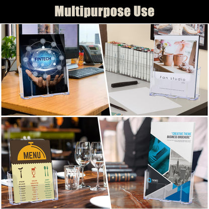xydstay Acrylic Brochure Holder 8.5x11 Inches Slant Back Design, Clear Display Stand, Plastic Table Stand Sign Holder,Pamphlet Holder Flyer Holder, Acrylic Display Stand, Acrylic Table Signs Plastic Paper Holder for Office, Home, Store, 4 Pack