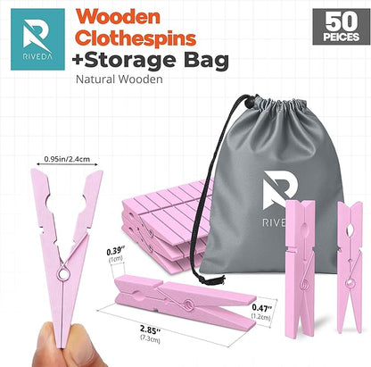 50 Pack Colored Clothes Pins Wooden