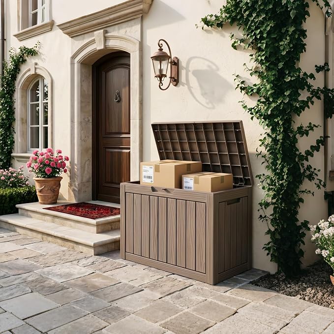 50 Gallon Package Delivery Boxes for Outside, Package Delivery Box with Lockable Secure, Waterproof for Garden, Backyard, Patio & Lawn, Grey
