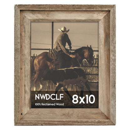 NWDCLF Rustic 8x10 Picture Frame, Reclaimed Barnwood Photo Frame with Real Glass, Distressed Natural Wood Frame for Wall and Tabletop Display, Farmhouse Country Home Office Cabin Décor