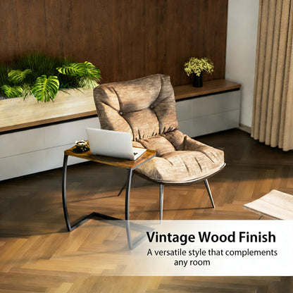 SRIWATANA Side Table, End Table, Vintage C-Shaped Couch Table for Sofa Laptop Coffee Snack, Walnut