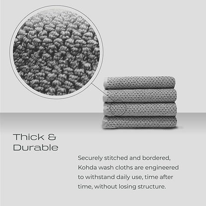 Luxury Silver-Infused Gray Washcloths 4-Pack, 12.9"x12.9"