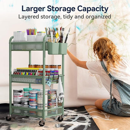YASONIC 3 Tier Rolling Cart – Metal Utility Storage Carts