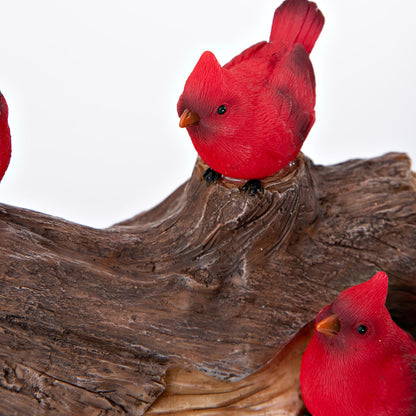 Evergreen Garden 5" H Solar Cardinal Family On Wooden Log, Garden Statues Bird with Solar Outdoor Light for Garden Decor, Cardinals Figurine Decorations for Home Decoration, Housewarming Gifts