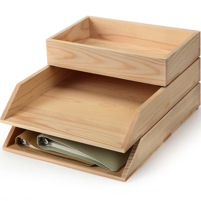 Beeveer 3 Pcs Wooden Letter Tray Wood Letter-Size Desk Organizer Heavy Duty 3 Tier Stackable Support Paper Tray Tabletop Inbox Drawer Desktop File Folder Magazine Office Back to School(Light Brown)