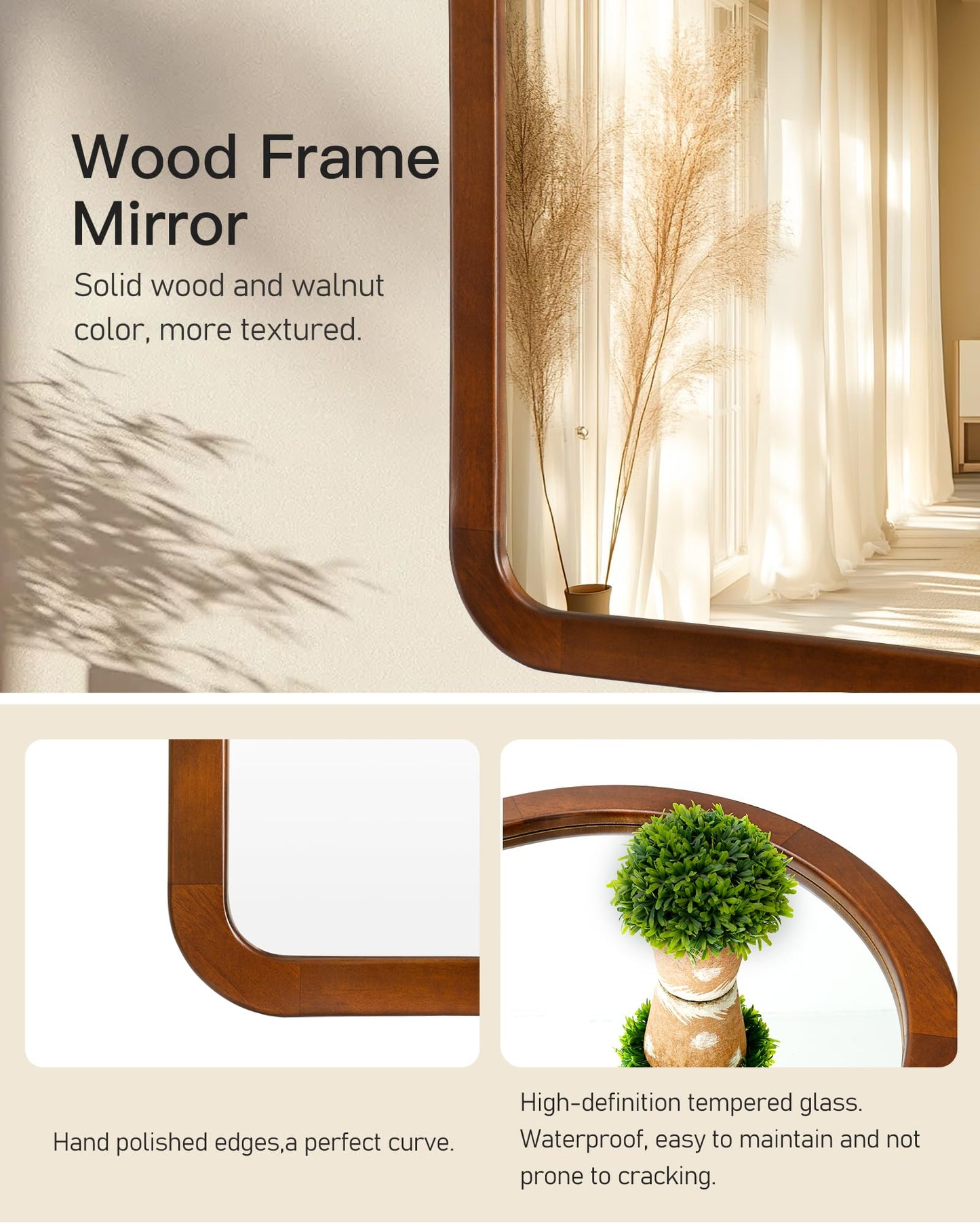 Arched Mirror 24 x 36 Inch,Walnut Brown Wood Rustic Bathroom Tempered Wall Mirror with Wood Frame,Round Corner Arch Farmhouse Wooden Vanity Mirror for Living Room,Entryway or Bedroom