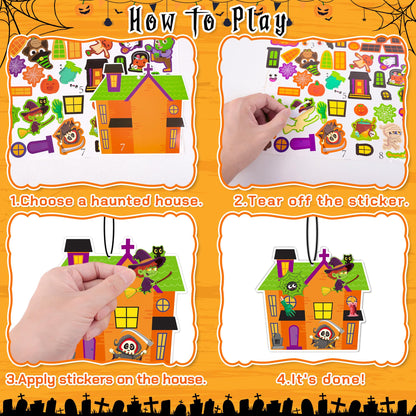 Moon Boat 60pcs Halloween Crafts for Kids – Haunted House DIY Kit, Make Your Own Scene with Pumpkins Stickers Bulk for Classroom Activities, Party Favors, Games