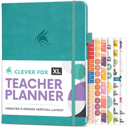 Clever Fox Teacher Planner – School Year Planner with Calendars & Lesson Plans – Book for Classroom & Homeschool Organization, A4 (Turquoise)