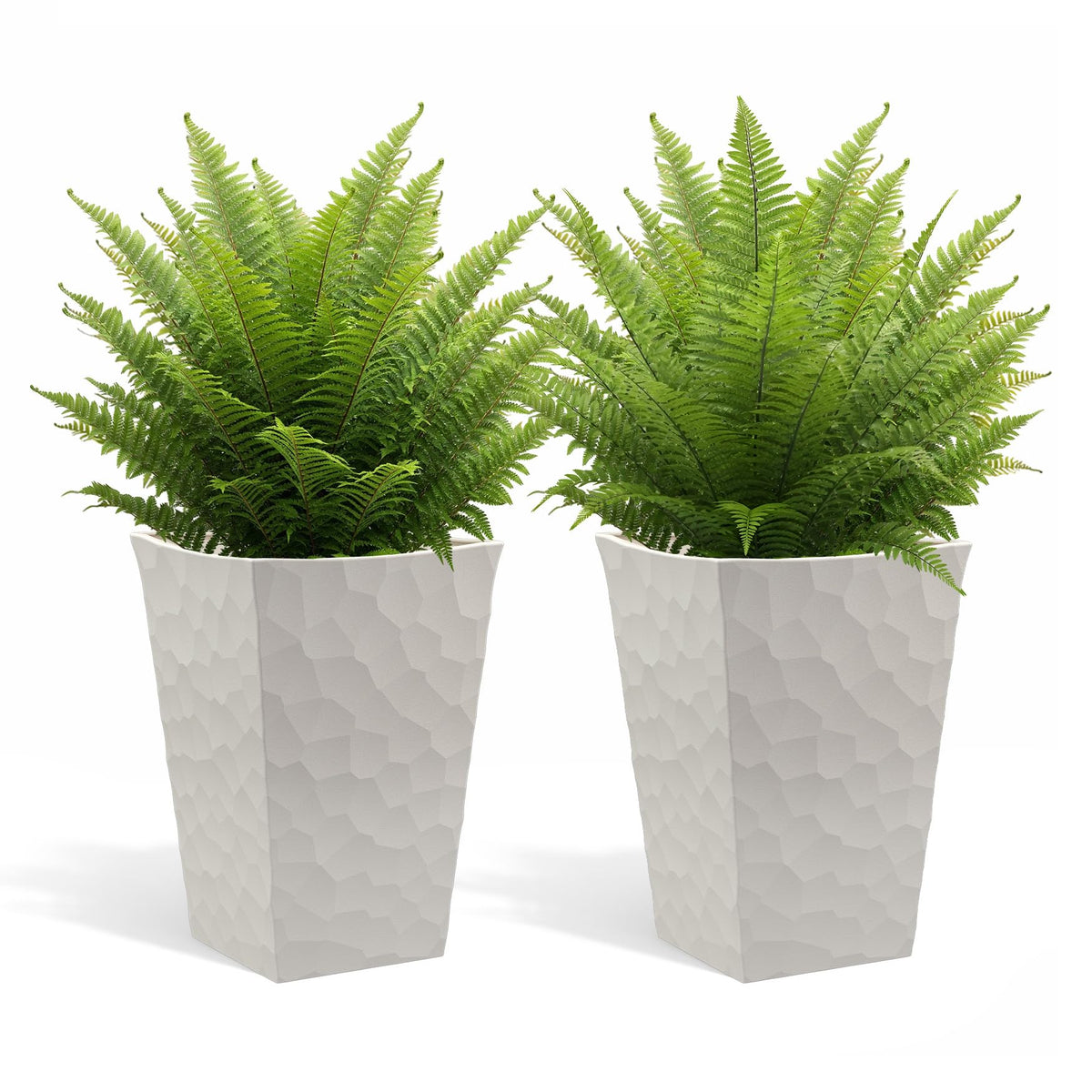 Keter Stone Tapered Planter Set of 2, Tall 26.4‑Inch Resin Outdoor Flower Pots with Stone‑Look Finish and 12.2‑Gallon Capacity, Cream