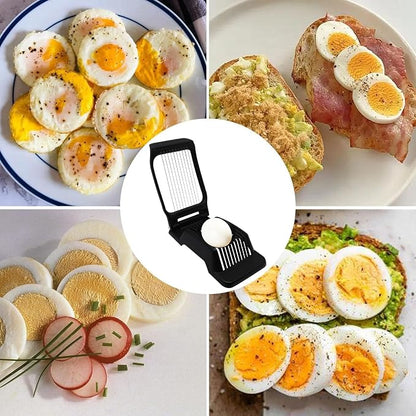 Egg Slicer for Hard Boiled Eggs, Food Slicer with 10 Stainless Steel Wires, Aluminum Alloy Heavy Duty Hard Boiled Egg Cutter for Soft Fruit Strawberry Butter Kiwi Home Use (1Pcs, Black)