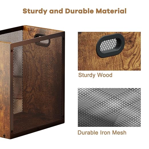 Small Trash Can, Retro Garbage Can With Handle, Iron and Wood Combination Office Trash Can, Industrial Style Design Wastebasket Bin for Bathroom, Laundry Room, Kitchen, Office, Dorm(2.2 Gallon)