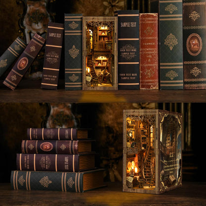 ISSEVE Book Nook, DIY Book Nook Kits for Adults 3D Wooden Puzzle Booknook Dollhouse, Miniature House Kit for Bookshelf Decor, Adults Model Crafts Kits, Gifts for Family Friends (Book Collection Room)