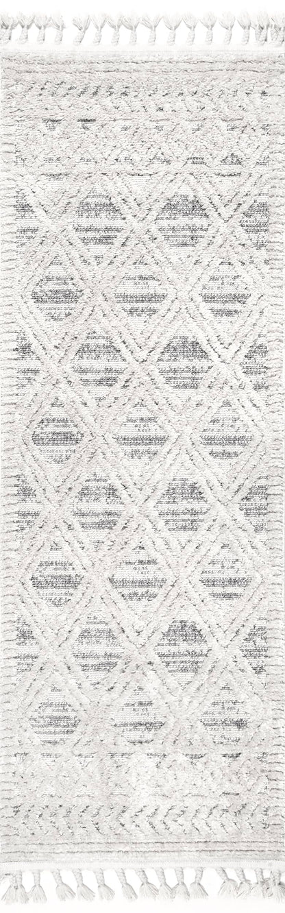 nuLOOM 2x6 Ansley Moroccan Tassel Area Rug, Light Grey, High-Low Textured Bohemian Design, Plush High Pile, Stain Resistant, For Bedroom, Living Room, Hallway, Entryway