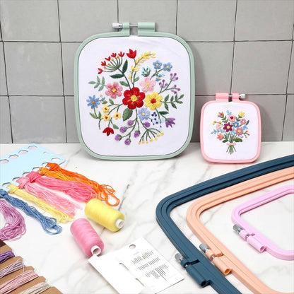 Yuanan 5 Pack 5 Sizes Square Embroidery Hoop, Plastic Embroidery Hoops Cross Stitch Hoops Reusable Embroiderys Hoop for Sewing, Needlework, DIY Projects-2.9"/4.3"/6.5"/7.7"/11"