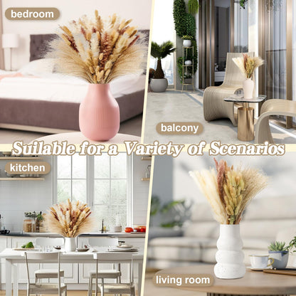 Le courant 17" 300Pcs Dried Pampas Grass Decor, Naturally Small Boho Pampas Grass with Bunny Tails & Reed Grass for Home Table Decor, Wedding, Rustic Farmhouse Party Decorations, White and Brown